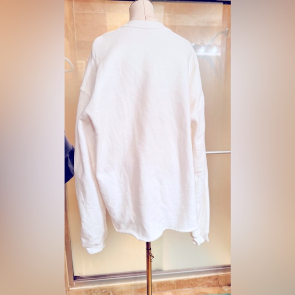 MADHAPPY Solid White Oversized Crewneck Sweatshirt w Raw Hem 100% COTTON Unisex - Picture 7 of 15
